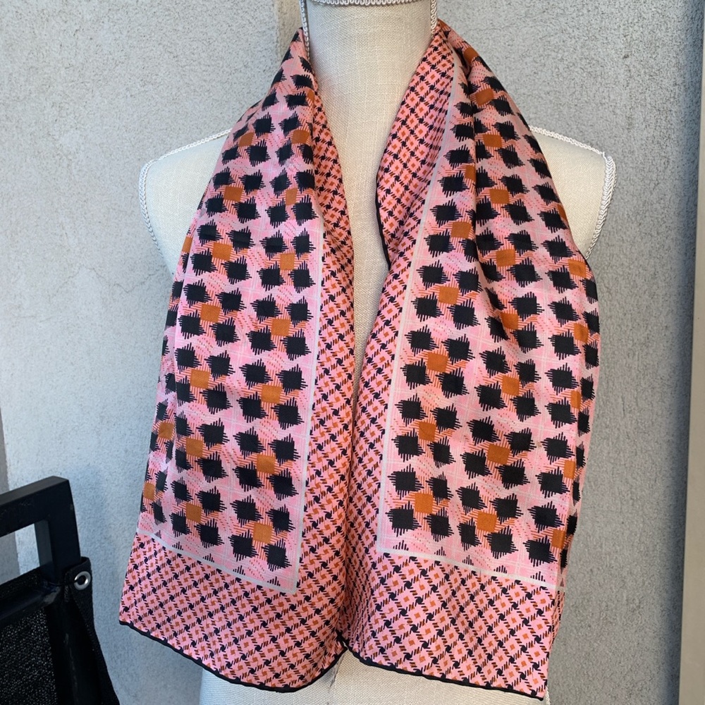 Vintage 70s sally gee pink print scarf silk scarf